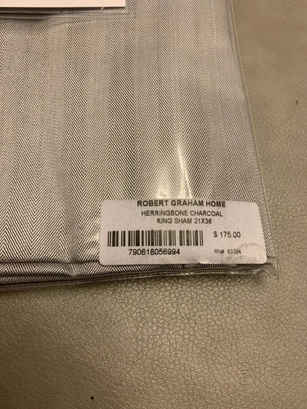 Robert Graham Home Charcoal King Sham Herringbone $175 Iris Collection